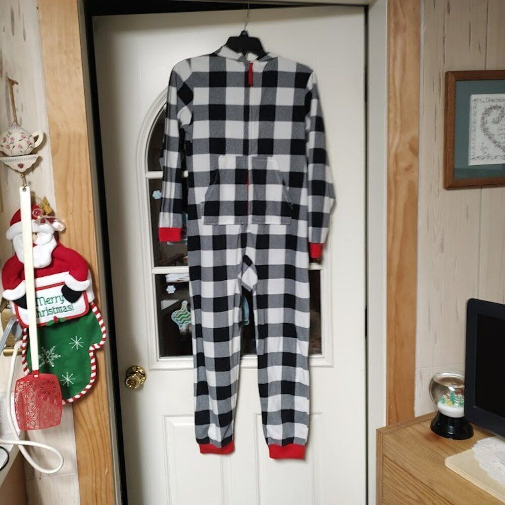 New Cat & Jack Black White Checked Hooded Sleeper Unisex Kids 10/12